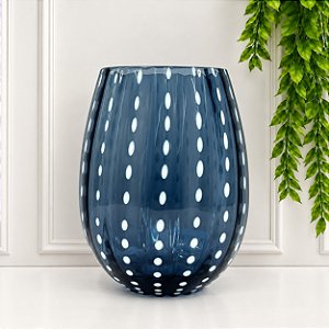 Copo Vidro Azul c/ Detalhe Branco