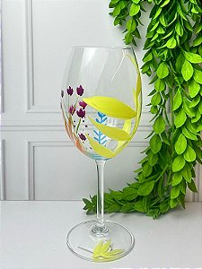 Taça Vinho Cristal Folhas Amarelas