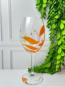 Taça Vinho Cristal Folhas Laranjas