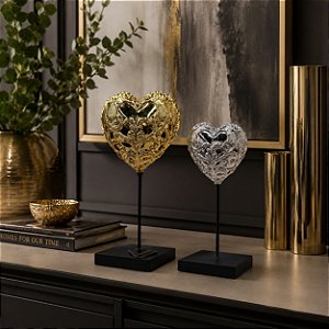 Escultura Decorativa Coração Prata 25 cm