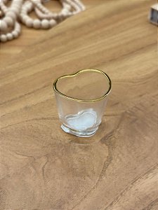 Copo Shot Vidro Coração Fio Ouro 50ml