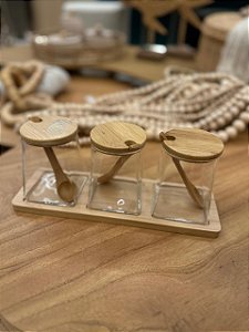 Conjunto 3 Potes Borossilicato Bandeja Bambu