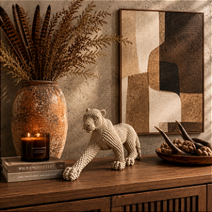 Escultura Poliresina Leopardo Bege