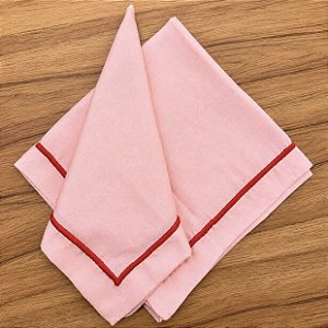 Guardanapo Rosa Bordado Linha Vermelha