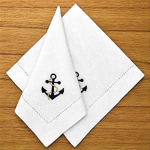 Guardanapo Branco Âncora Azul Marinho