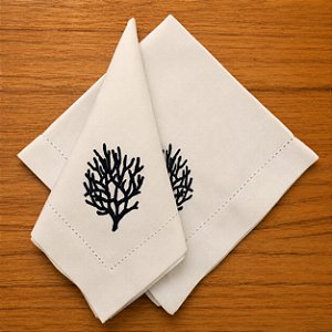 Guardanapo Branco Coral Azul Escuro