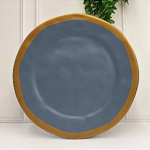Prato Bolo c/ pé Azul Filete Amassada