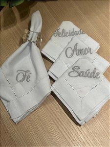 Guardanapo Palavra bordado prata 44x42