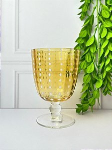 Taça vidro âmbar c/ pontilhado branco