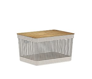 Cesto Organizador Ou 20L com Tampa de Bambu Linha Grid