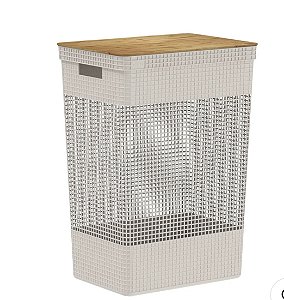 Cesto de Roupas Ou 49L com Tampa de Bambu Linha Grid