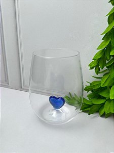Copo vidro coração azul 450 ml