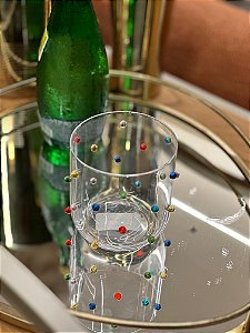 Copo vidro transparente c/ pontos color 400 ml