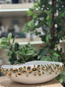 Centro de mesa cerâmica branco e dourado