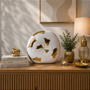 Vaso cerâmica (branco e dourado)