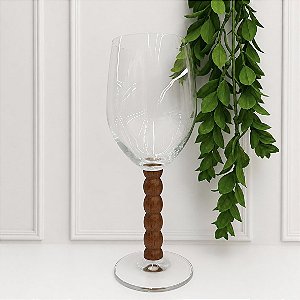 Taça vidro haste madeira esfera 510ml
