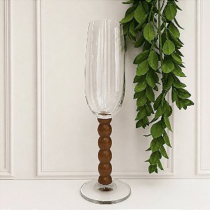 Taça champagne vidro haste madeira