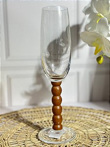 Taça champagne vidro haste madeira