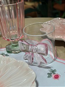 Copo vidro laço candy vibrante rosa