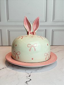 Mini cúpula decorativa coelho branco rosa