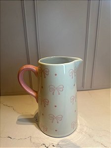 Jarra decorativa laço branco rosa
