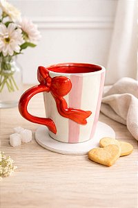 Caneca laço branco e vermelho
