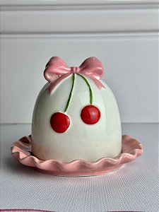 Pote decorativo com tampa rosa e branco