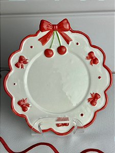 Prato de sobremesa cereja branco com vermelho