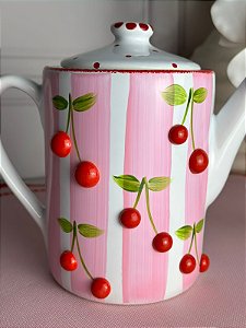 Bule artesanal cereja listra rosa