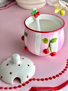 Açucareiro artesanal cereja listra rosa