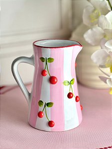 Leiteira artesanal cereja listra rosa