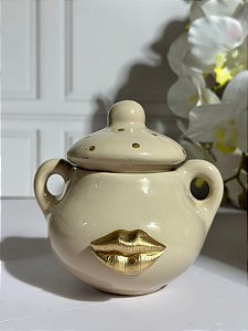 Açucareiro artesanal liso boca dourada