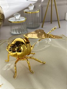 Jarra abelha vidro e metal dourado