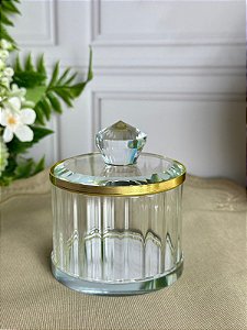 Cachepot vidro dourado com tampa
