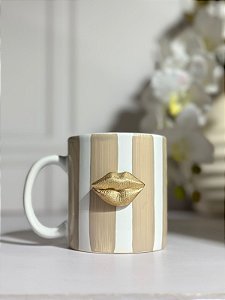 Caneca artesanal boca dourada listra