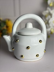 Bule artesanal poá dourado