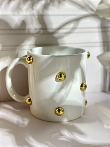 Caneca artesanal poá dourado