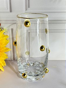 Copo artesanal poá dourado