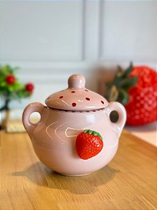 Açucareiro artesanal rosa com morango