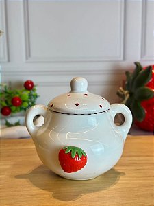 Açucareiro artesanal branco com morango