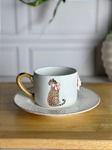 Xicara com pires artesanal onça laço