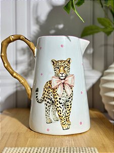 Jarra onça laço rosa grande