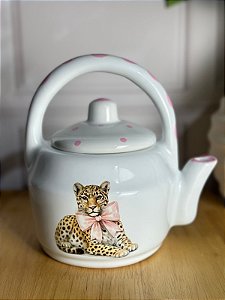 Bule artesanal onça laço rosa