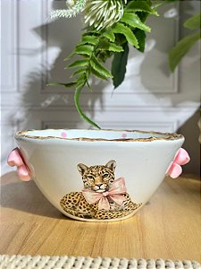 Bowl artesanal onça laço rosa