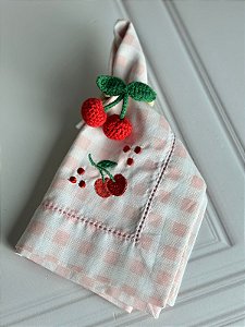 Guardanapo xadrez rosa bordado cereja