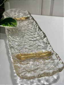 Bandeja vidro decor detalhe dourado