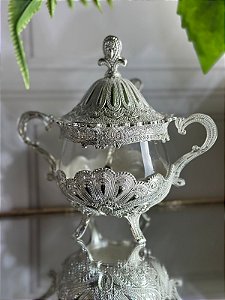 Potiche jarra metal e vidro prata