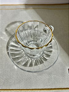Xícara cha cristal fio dourado radial 180 ml