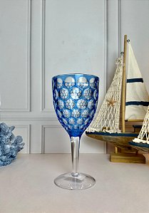 Taça Longa em Acrílico Lapidada Círculo - Azul