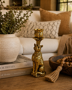 Castiçal poliresina leopardo